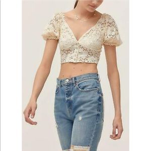 Urban Outfitters Ivory Lace Crop With Puff…